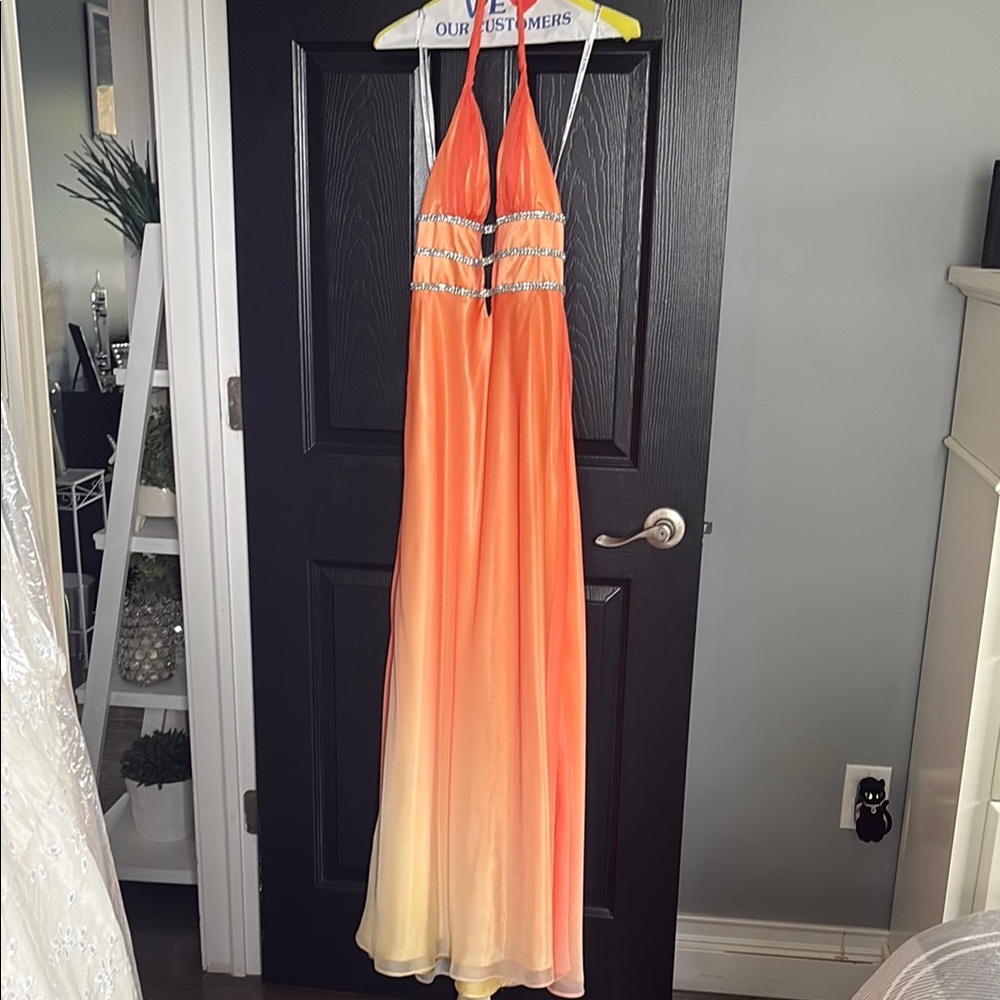 Orange and Yellow Halter Dress with Silver Accents